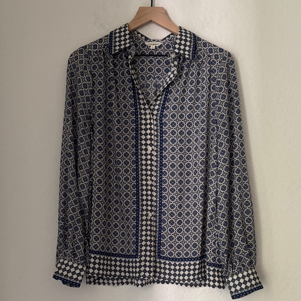MAX STUDIO BLUE&WHITE pattern button down women size Large